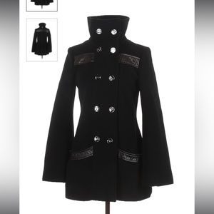 MACKAGE WOOL COAT - Cashmere Leather Pleated Double Breasted